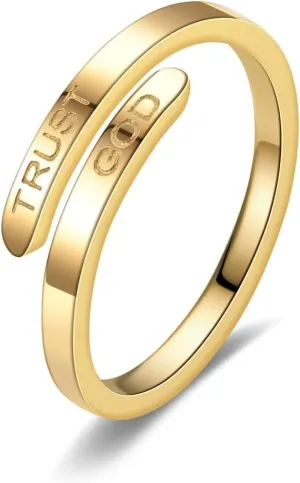 Q&D&S TRUST GOD Ring for Women Inspirational Ring Fashional Stainless Steel Adjustable Religious Faith Rings for Couples Jewelry Gifts
