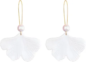 Rose Petal Pearl Dangle Resin Earrings Drop Flower Earrings Statement Exaggerated Floral Tassel Earrings for Women Boho