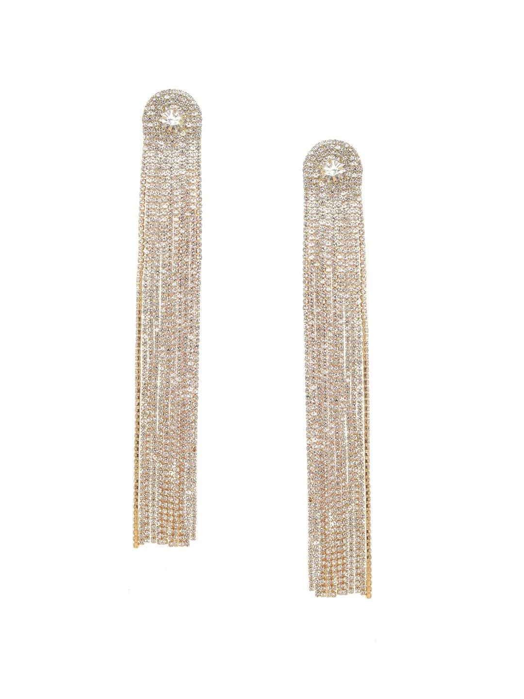 Rubans 18K Gold-Plated AD & Zirconia Studded Multi-Layer Glamorous Shoulder Duster Earring
