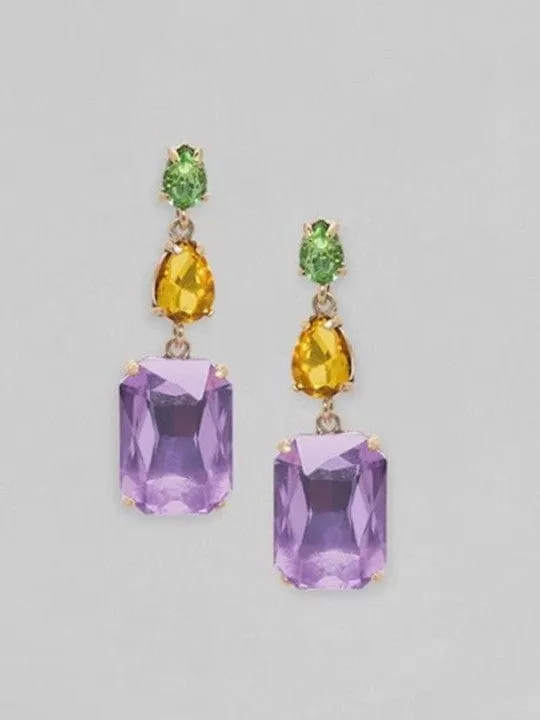 Rubans 18K Gold Plated Multicolor Gemstone Drop Earrings with Green, Yellow & Purple Stone