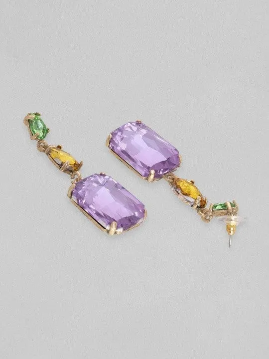 Rubans 18K Gold Plated Multicolor Gemstone Drop Earrings with Green, Yellow & Purple Stone