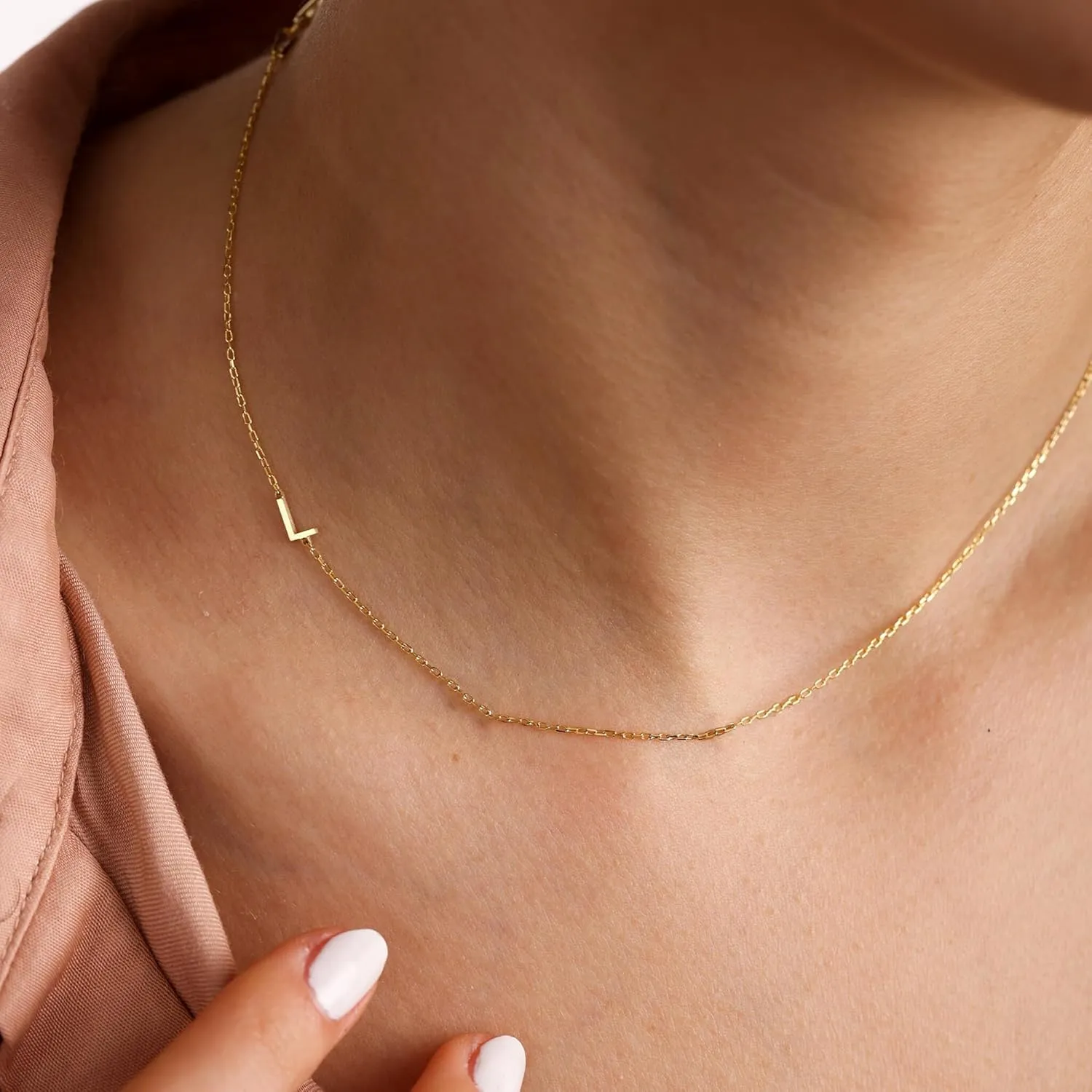 Sideways Initial Necklaces for Women, 14k Gold Plated Initial Necklace Dainty Gold Letter Necklace Simple Gold Choker Necklaces Cute Name Necklaces for Women Trendy Gold Jewelry Gifts