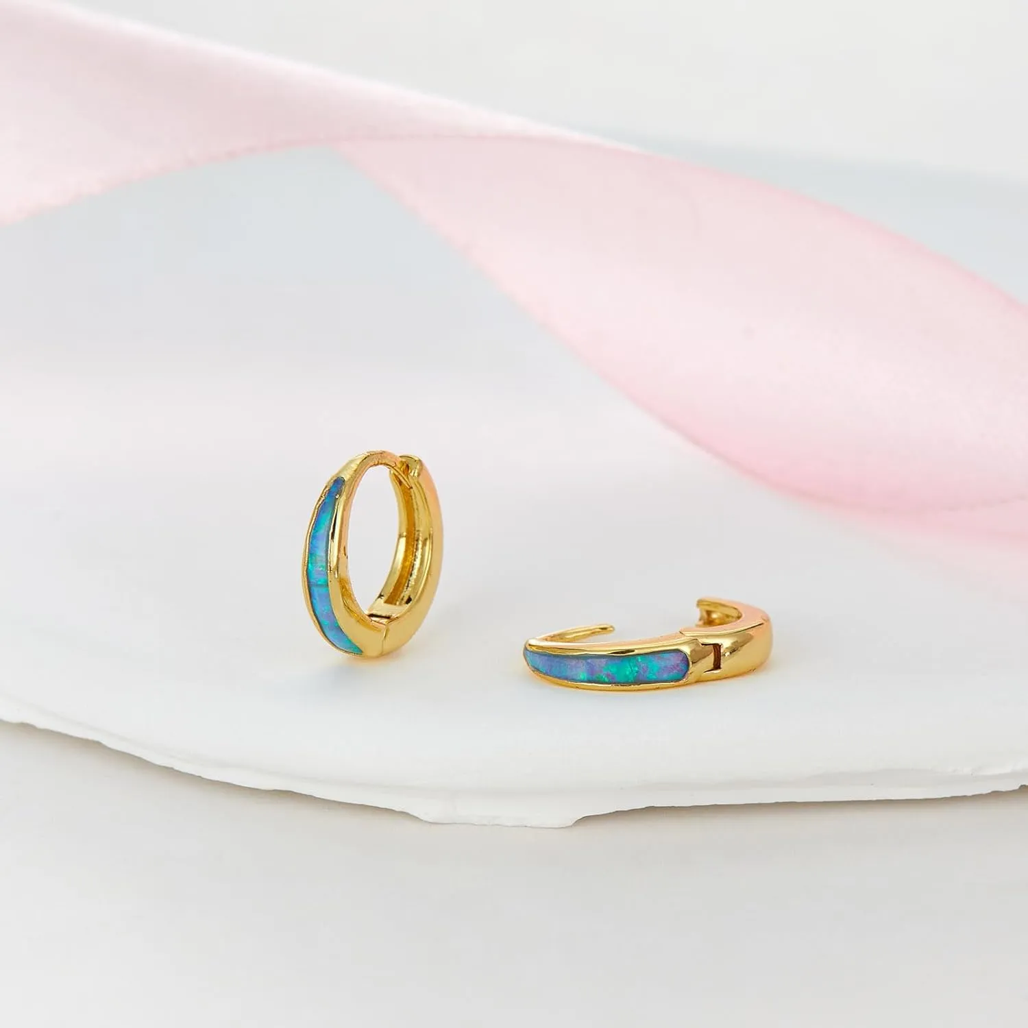 Silver & Gold Earrings for Women Trendy Opal Huggie Earrings Small Gold Hoop Earring 14k Gold Plated Opal Jewelry Birthday Gifts for Women Mom Her