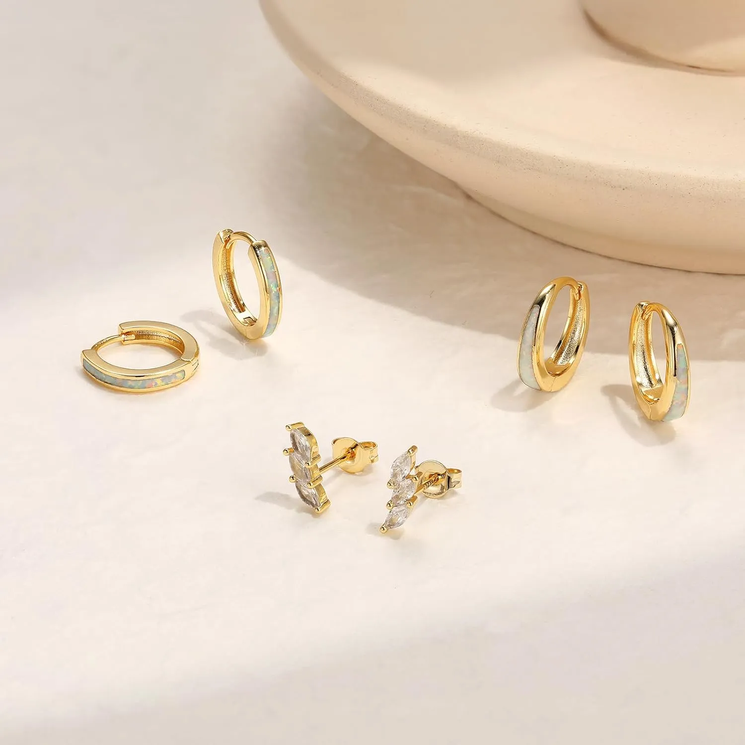 Silver Opal Earrings Set For Women,Sterling Silver Opal Earrings,14k Blue Opals Jewelry Stud Dainty Cartilage Earring,Earring Stack Cartilage Stackable,Birthday Mother's Day Gift For Mom Wife