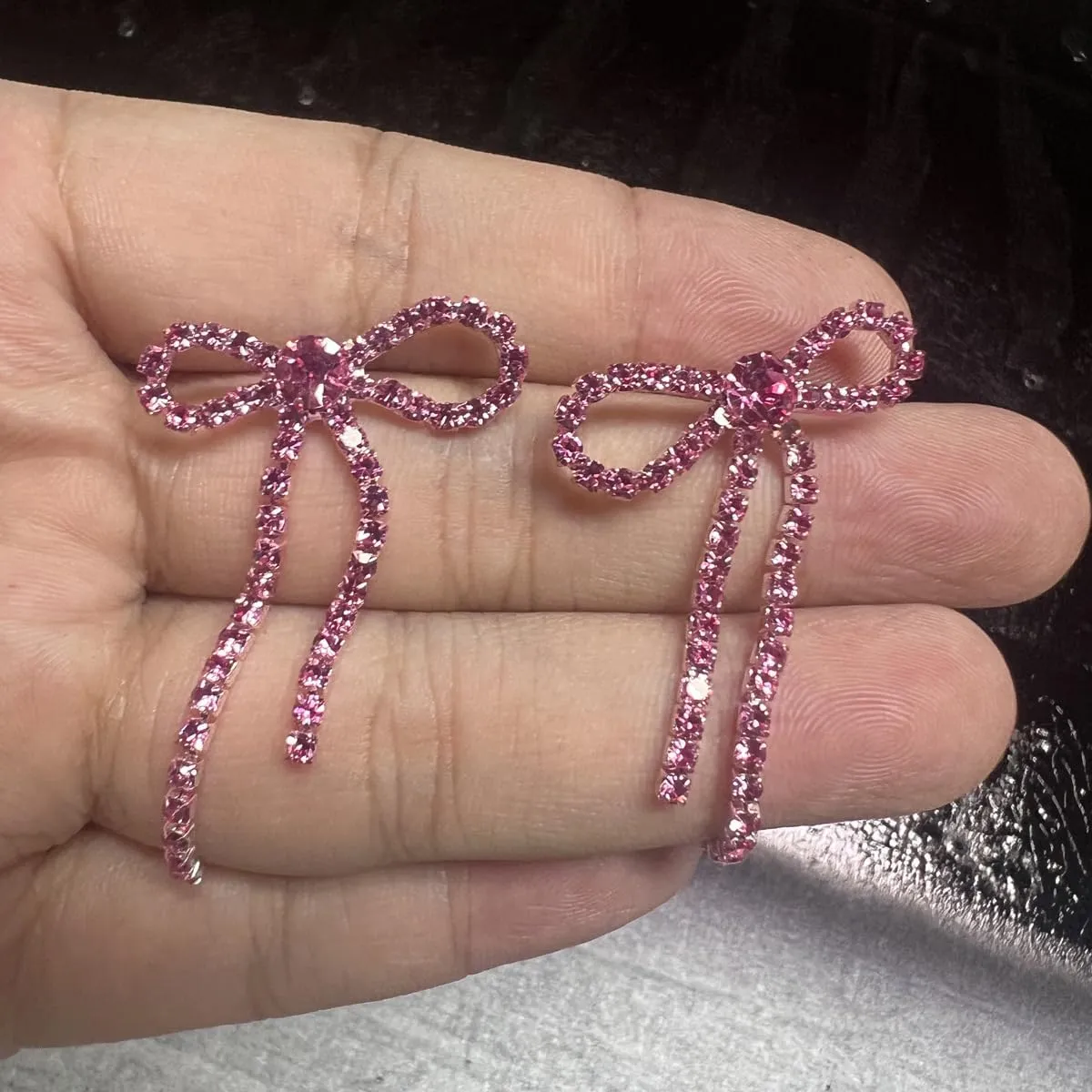 Silver Rhinestone Sparkly Dangle Earrings - Hot Pink, Purple, Blue, Black, Red - Dainty Bow Earrings for Women - Christmas