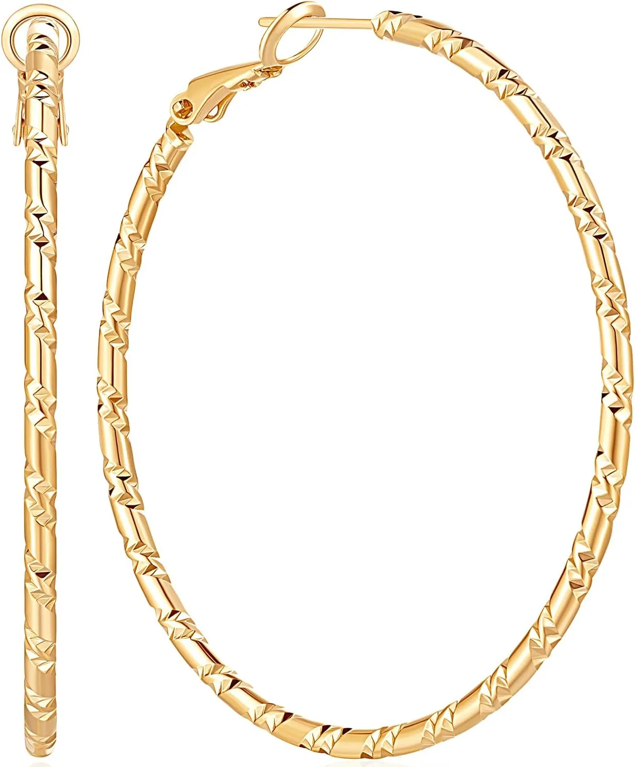 SPOINT Gold Hoop Earrings 14K Gold Hoop Earrings for Women Big Lightweight and Hypoallergenic Extra Large 14 Karat Hoops Earring for Womens Earring 35mm 45mm 55mm