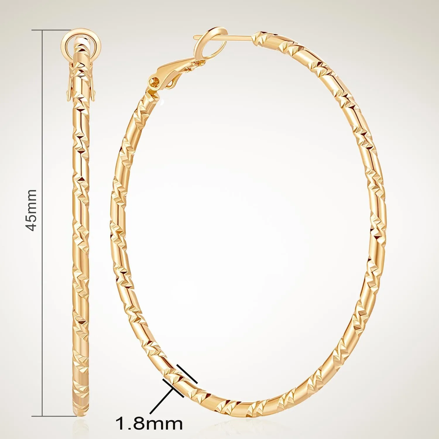 SPOINT Gold Hoop Earrings 14K Gold Hoop Earrings for Women Big Lightweight and Hypoallergenic Extra Large 14 Karat Hoops Earring for Womens Earring 35mm 45mm 55mm