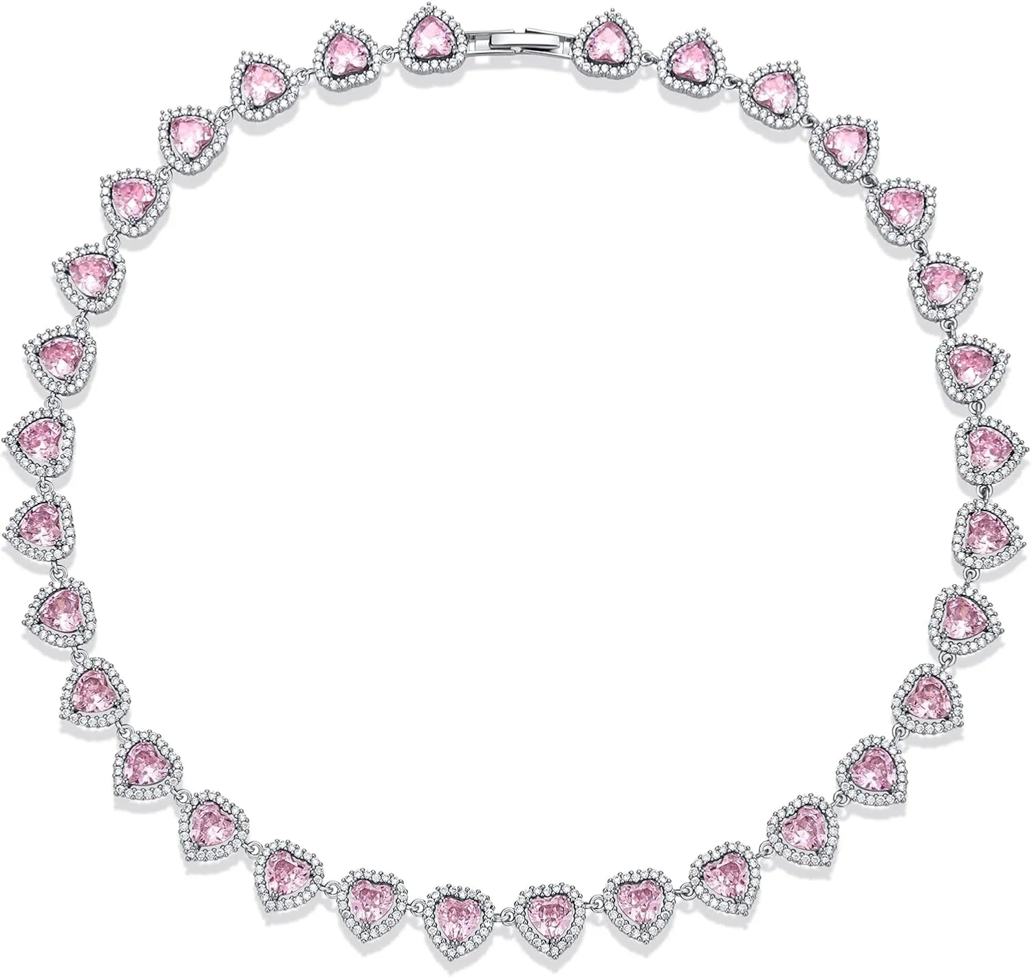 Tennis Necklaces for Women,Dainty Heart Diamond Tennis Choker Necklace18K White Gold Plated Cubic Zirconia for Women Bride Birthday Wedding Valentine's Day Gifts