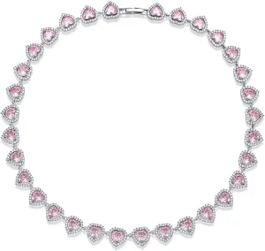 Tennis Necklaces for Women,Dainty Heart Diamond Tennis Choker Necklace18K White Gold Plated Cubic Zirconia for Women Bride Birthday Wedding Valentine's Day Gifts