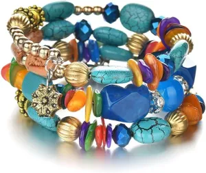 Turquoise Beaded Stretch Bracelets Bohemian Stackable Bracelets Y2K Summer Beach Bracelets Jewelry for Women
