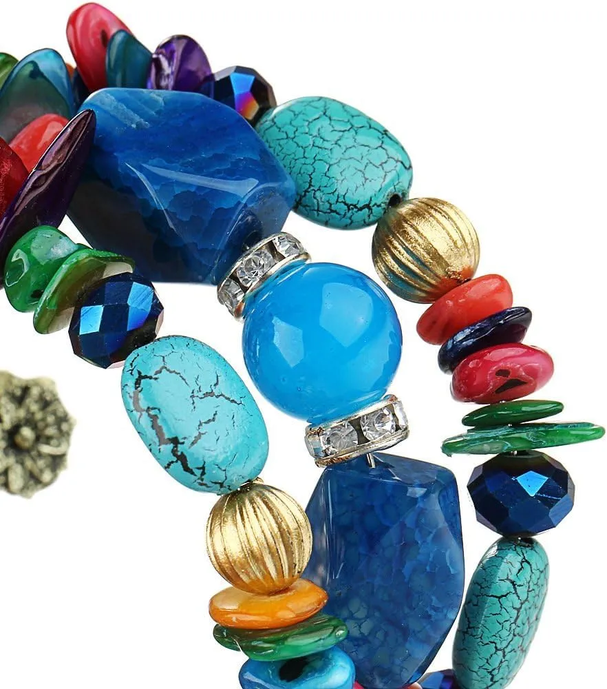 Turquoise Beaded Stretch Bracelets Bohemian Stackable Bracelets Y2K Summer Beach Bracelets Jewelry for Women