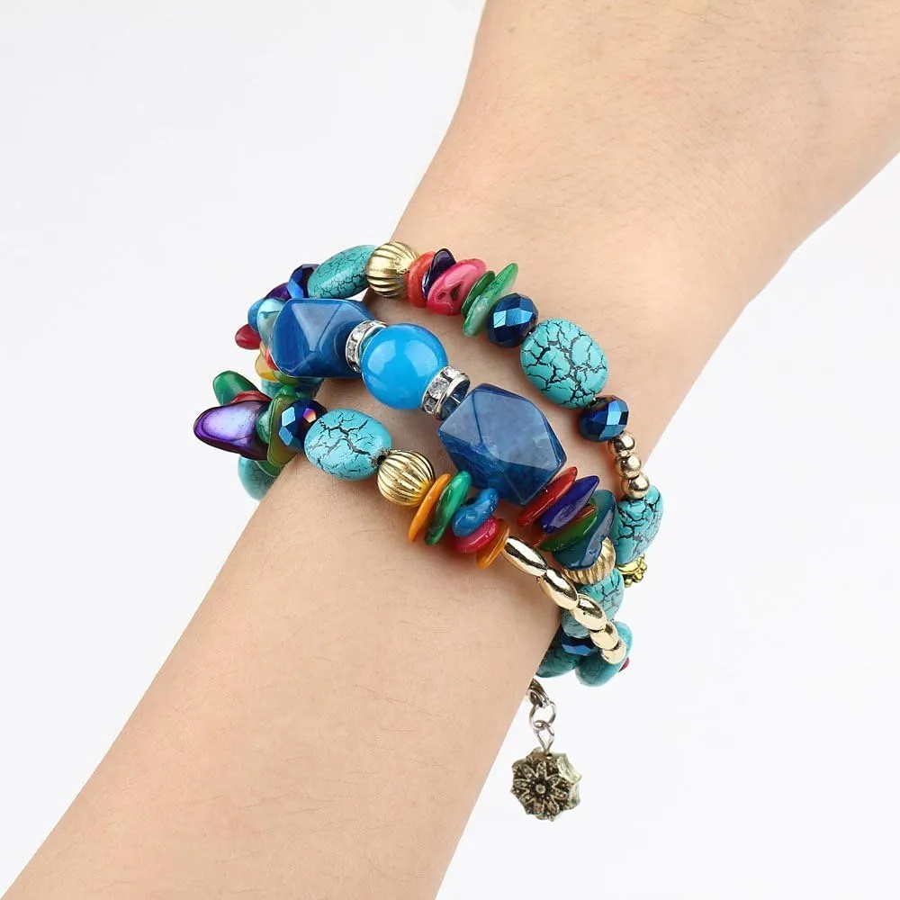 Turquoise Beaded Stretch Bracelets Bohemian Stackable Bracelets Y2K Summer Beach Bracelets Jewelry for Women