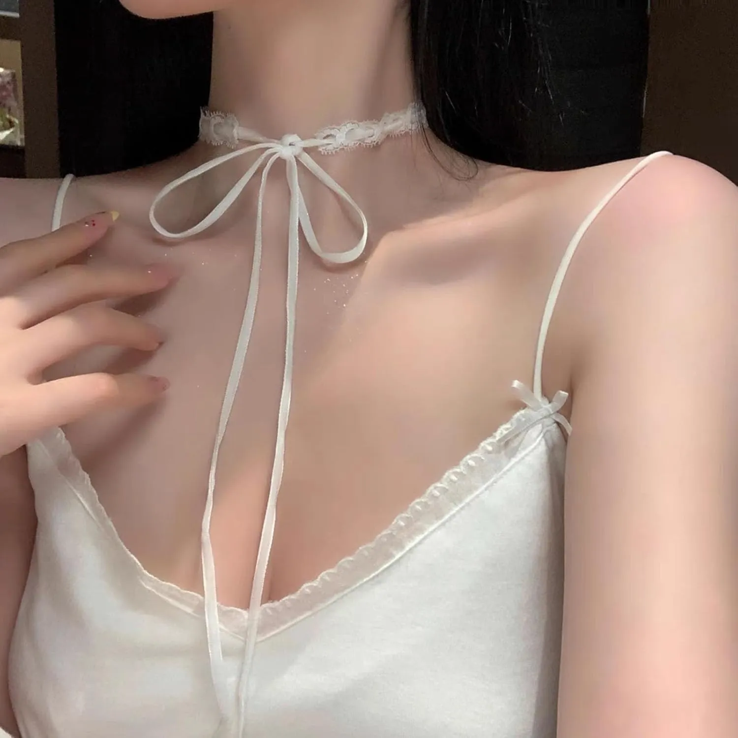 Vintage Black Lace Choker Necklace Long Ribbon Bowknot Necklace Bow Tie Up Necklaces Lace Tattoo Collar Necklaces Jewelry for Women