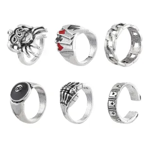 W WEILIRIAN Gothic Skull Hand Rings Skeleton Hand Knuckle Rings Silver Clown Stacking Rings Cool Finger Rings Scary Open Rings Halloween Adjustable Rings Hip Hop Cosplay Rings Set Jewelry for Women an