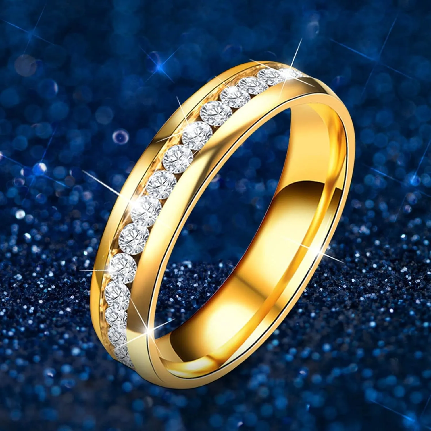 Wedding Band for Women,Gold Plated Solid Sterling Sliver Tiny Cubic Zirconia Inlaid Rings Stackable Eternity Promise Rings