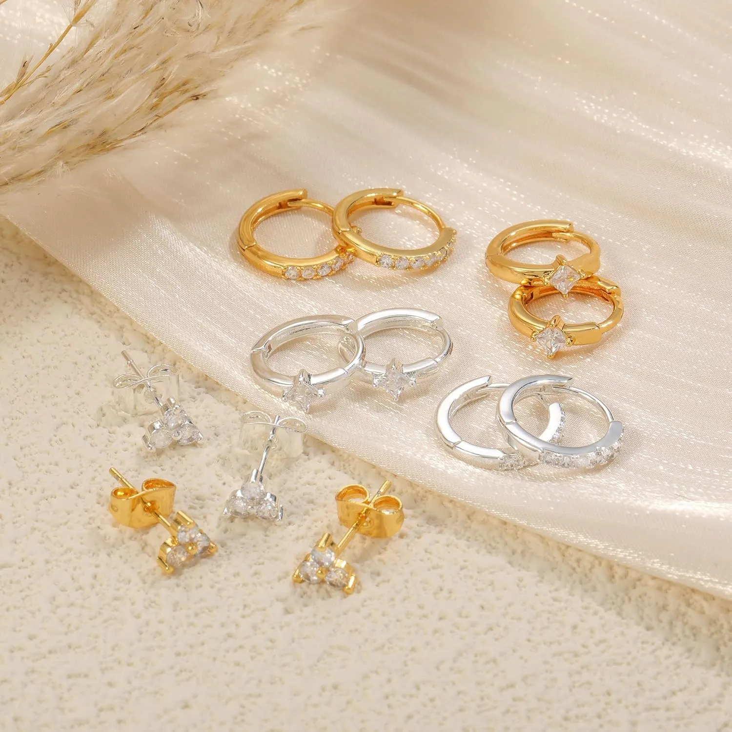 WFYOU Gold Hoop Earrings for Women Trendy 925 Sterling Silver Stud Earrings Set Hypoallergenic 14k Gold Earrings for Women Earring Stacks Dainty Huggie Small Hoop Cartilage Earrings for Women Jewelry
