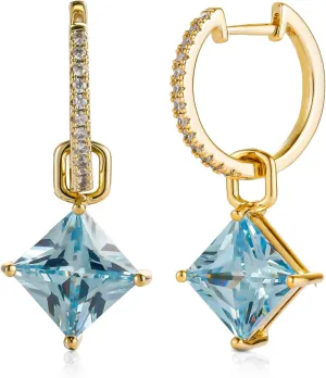 Womens Dainty 14k Real Gold Plated Crystal Drop Dangle Earrings for Women Trendy,Women's Rhinestone Earrings DanglingBlue,Cubic Zirconia