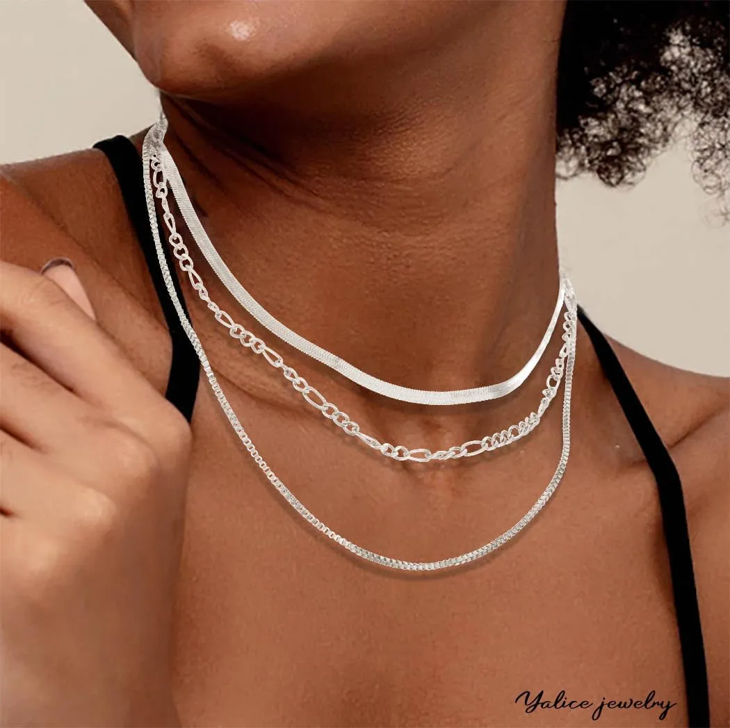 Yalice Layered Chain Necklace Set Herringbone Necklace for Women Dainty Chains Choker Necklaces Stackable Minimalist Necklaces Jewelry Gift for Her