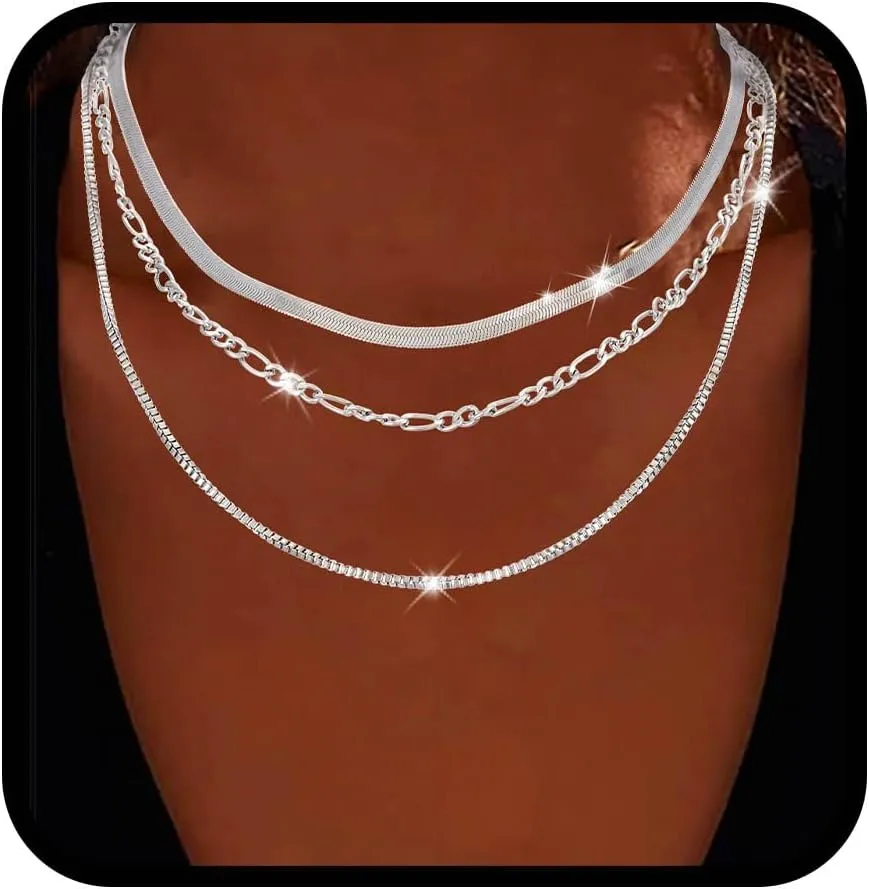 Yalice Layered Chain Necklace Set Herringbone Necklace for Women Dainty Chains Choker Necklaces Stackable Minimalist Necklaces Jewelry Gift for Her