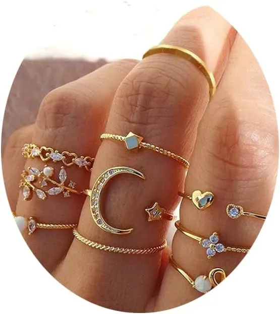 ZMANYIJEW Boho Gold Stacking Rings for Women Gold Knuckle Rings Set Simple Star Moon Flower Rings for Women Stackable Aesthetic Rings for Women.